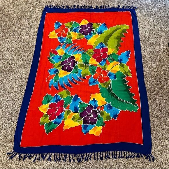 Boho Floral Fringe Sarong or Beach Blanket - Picture 10 of 11